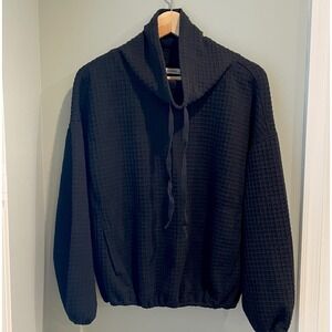 Max Studio Women's Black Waffle‎ Knit Funnel Neck Pullover Long Sleeve